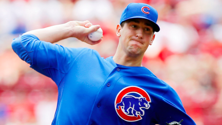 Download Kyle Hendricks Wearing Wrigleyville Baseball Jersey Wallpaper